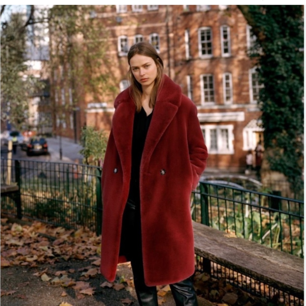Mango red faux fur coat
